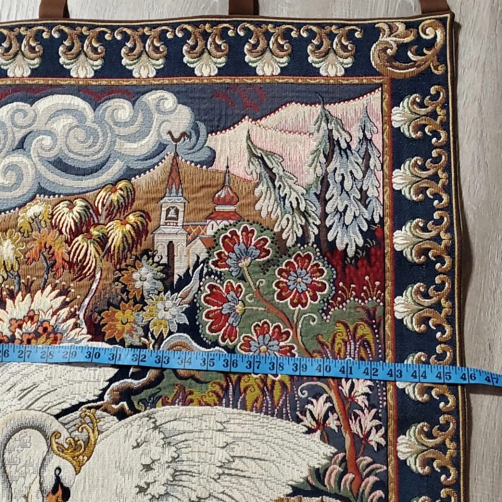 Vintage Faberge Franklin mint Swan Lake Tapestry Wool Cotton